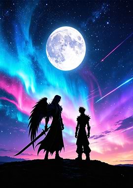 Sephiroth and Cloud under the Aurora
