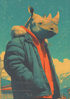 Rhinoceros in Winter Clothing Vintage