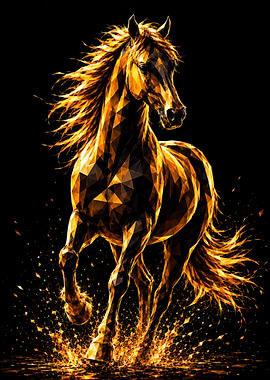 Fiery Geometric Horse Golden