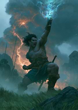 Barbarian Warrior Summoning Lightning