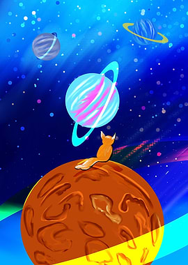 Fox on Planet Gazing at Space