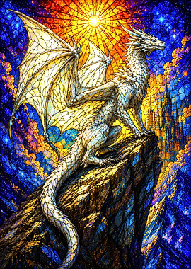 Stained Glass Dragon Overlooking Castle