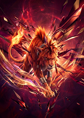 Red Lion Creature with Fiery Mane