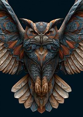 Geometric Owl with Wings Spread