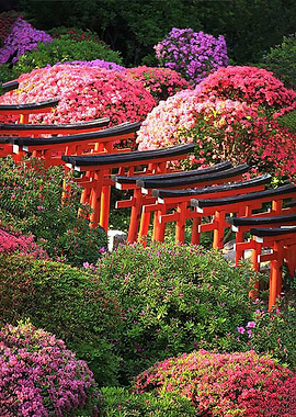 Torii Gates and Azaleas in Bloom