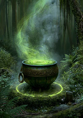 Magical Cauldron in a Forest