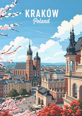 Krakow Poland Vintage Travel Poster