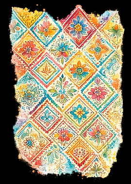 Colorful Floral Diamond Pattern