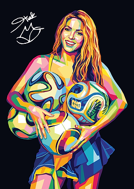 Shakira with Soccer Balls Pop Art