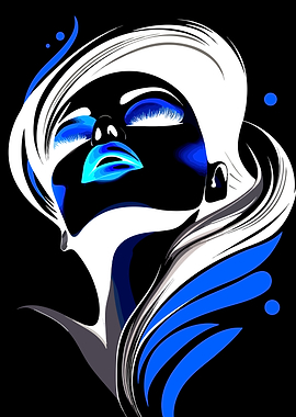 Abstract Woman Portrait with Blue Accents