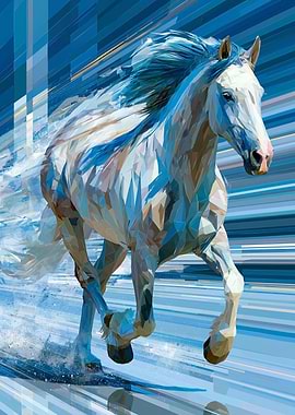 Abstract Horse Running in Blue Streaks