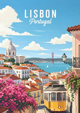 Lisbon Vintage Tram Scene