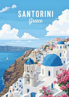Santorini Greece Travel Poster