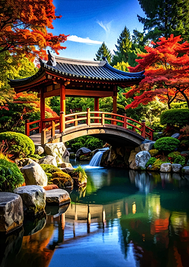 Japanese Garden with Autumn Foliage