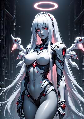 Cyberpunk Angel with Red Eyes