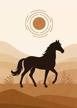 Desert Horse Silhouette - Boho Southwestern Landscape