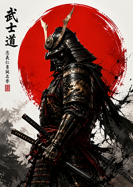 Samurai Warrior with Red Sun
