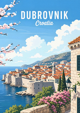 Dubrovnik, Croatia Vintage Travel Poster