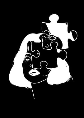 Woman's Face with Puzzle Pieces
