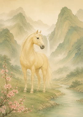Majestic Horse in a Misty Landscape