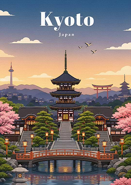 Kyoto Japan Pagoda and Cherry Blossoms