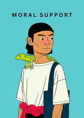 Man with Lizard and Text