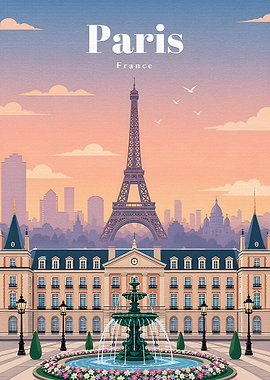 Paris France Eiffel Tower Vintage Poster