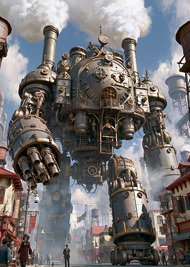 Steampunk Mech in a Victorian City