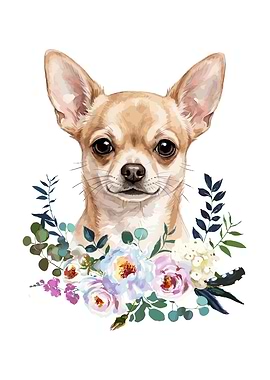 Chihuahua with Floral Wreath