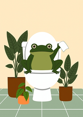 Frog on Toilet with Toilet Paper