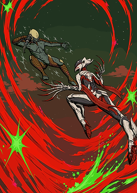 Warframe characters in action