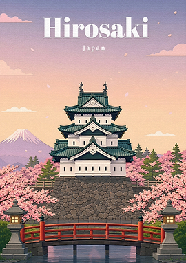 Hirosaki Castle and Mount Fuji