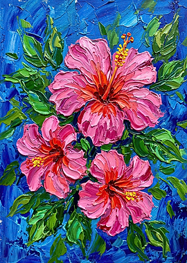 Pink Hibiscus Flowers Painting