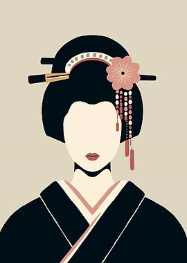 Geisha Portrait with Floral Hair Ornament