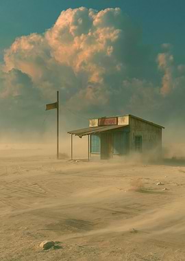 Desert Gas Station in Dust Storm
