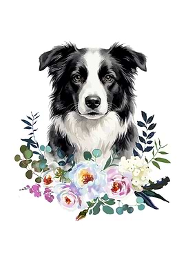 Border Collie with Flowers