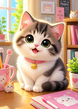 Cute Kitten with Big Green Eyes