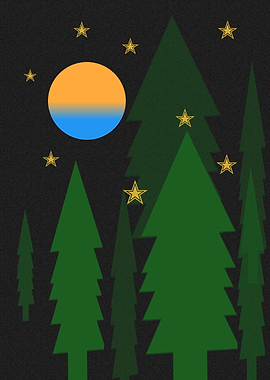 Night Forest with Moon and Stars
