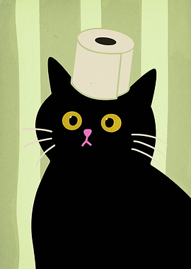 Black Cat Wearing Toilet Paper Hat