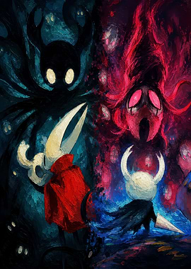 Hollow Knight Characters in Dramatic Lighting