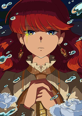 Anime Girl with Red Hair and Blue Eyes