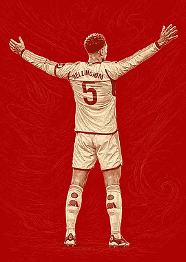 Soccer Player Bellingham with Arms Raised