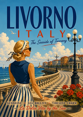 Livorno Italy Seaside Vintage Poster
