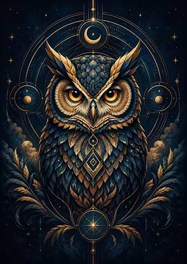 Mystical Owl with Celestial Ornaments