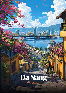 Da Nang Vietnam Cityscape with Flowers