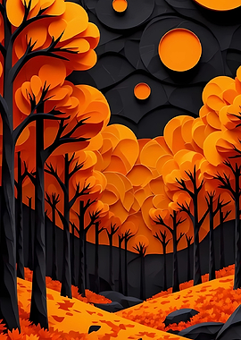 Paper Cutout Autumn Forest Scene