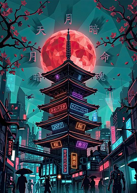 Cyberpunk Tokyo Pagoda