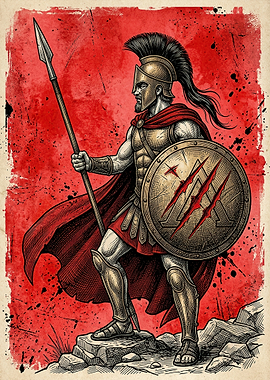 Spartan Warrior with Spear and Shield