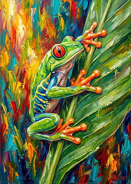 Vibrant Red-Eyed Tree Frog Painting