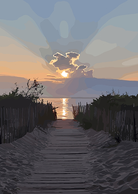 Beach boardwalk at sunset